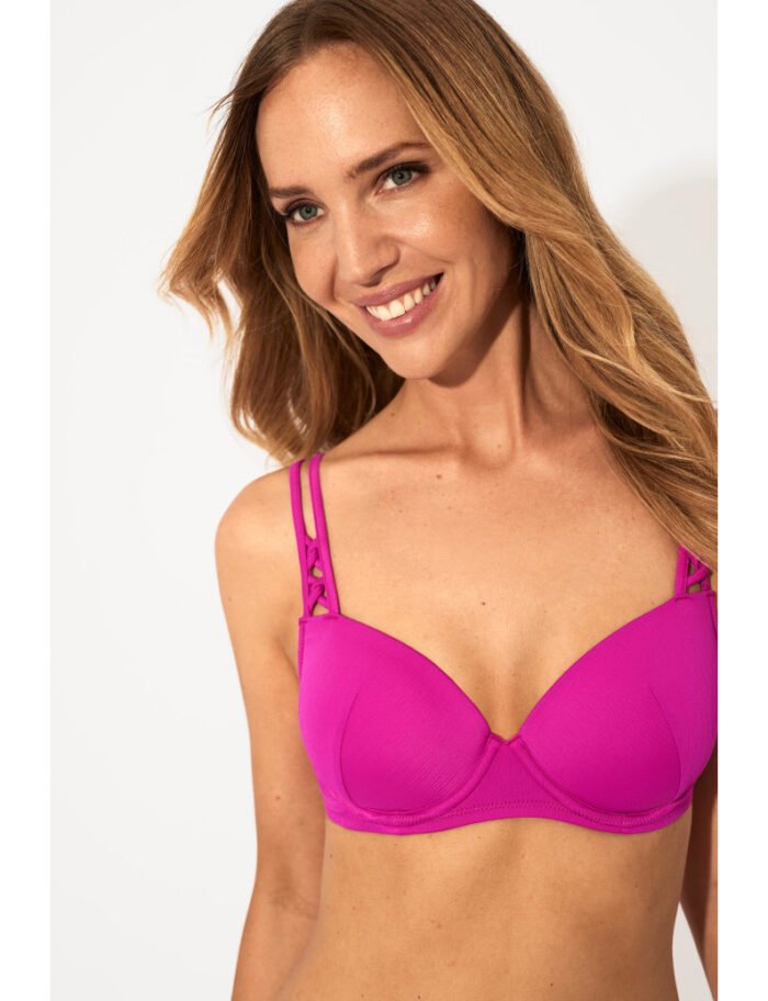 HAUT DE MAILLOT DE BAIN A COQUES ET ARMATURES FUSCHIA