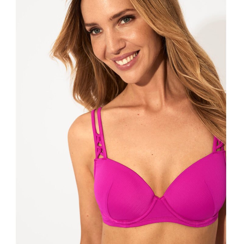HAUT DE MAILLOT DE BAIN A COQUES ET ARMATURES FUSCHIA
