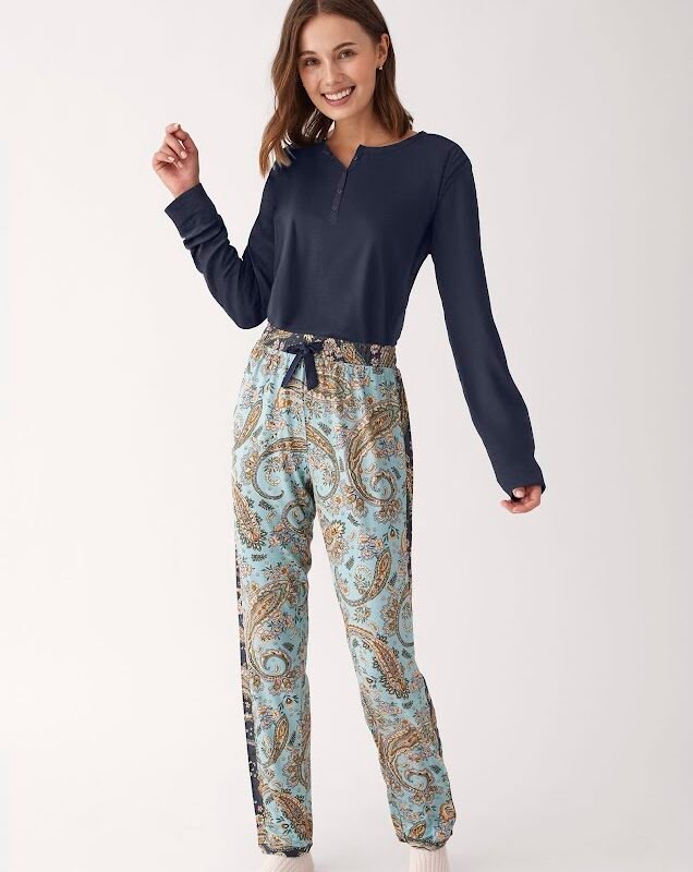 PYJAMA HAUT BLEU INDIGO BAS A MOTIFS